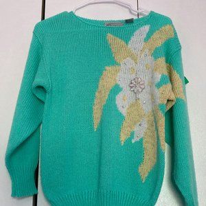 Andene turquoise 80's sweater with floral design